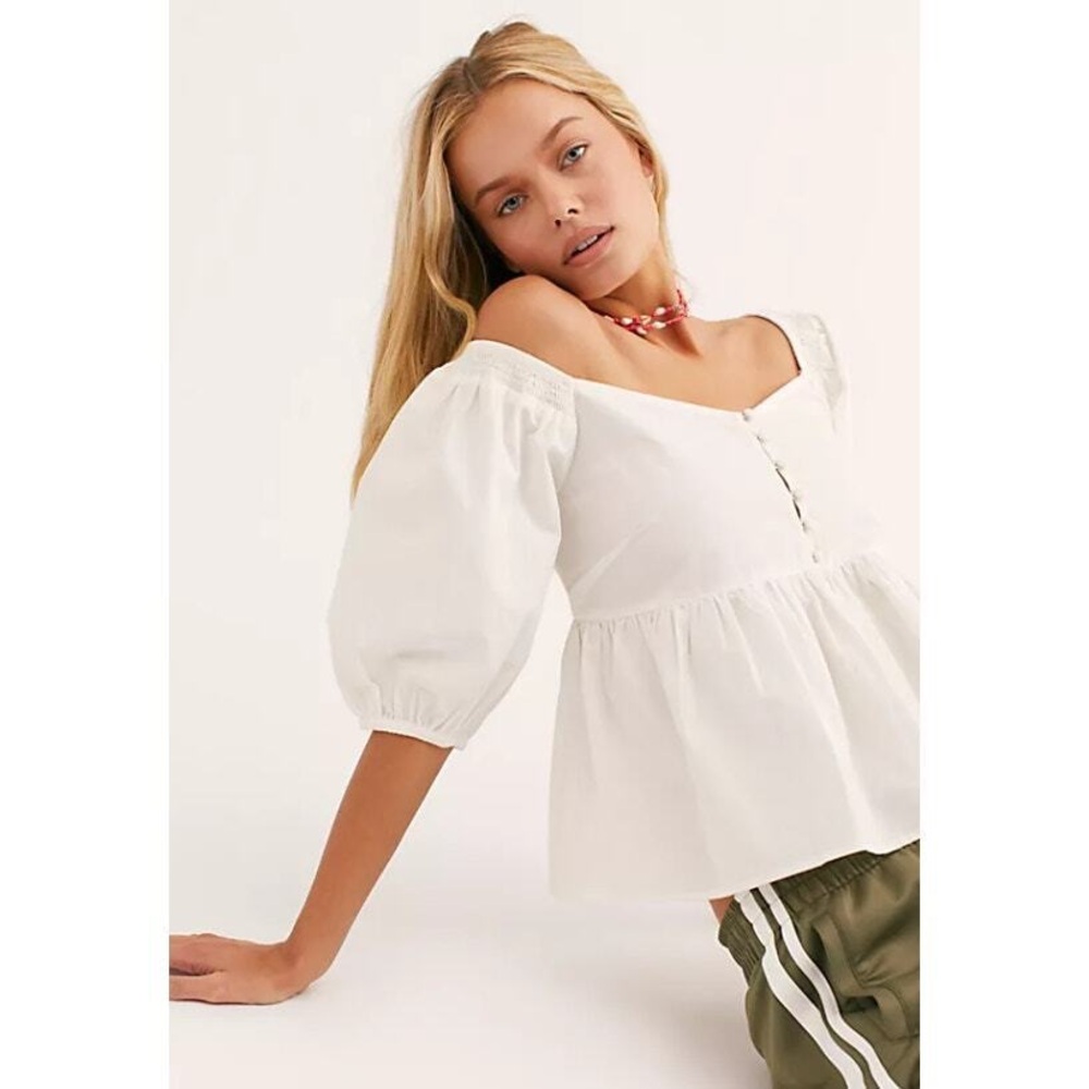 FREE PEOPLE Veronica Sweetheart Top Blouse in White size Large